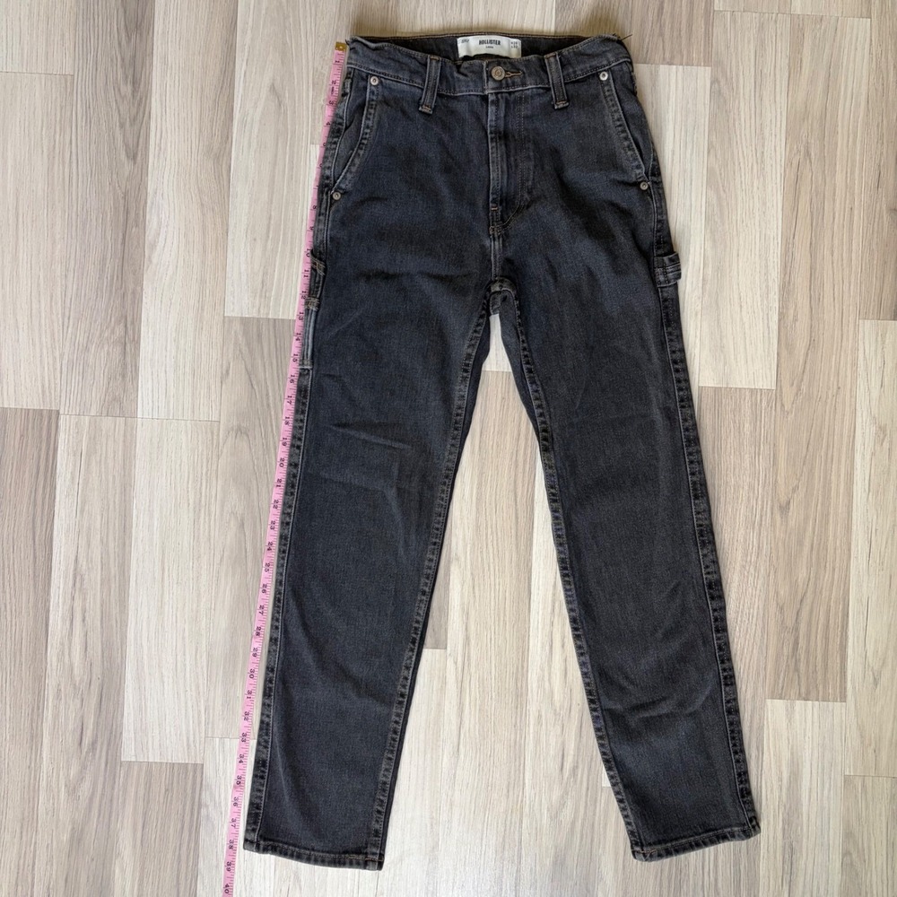 Hollister Mens Loose Fit Carpenter Jeans Black Washed Denim W28 L32 Utility Pant